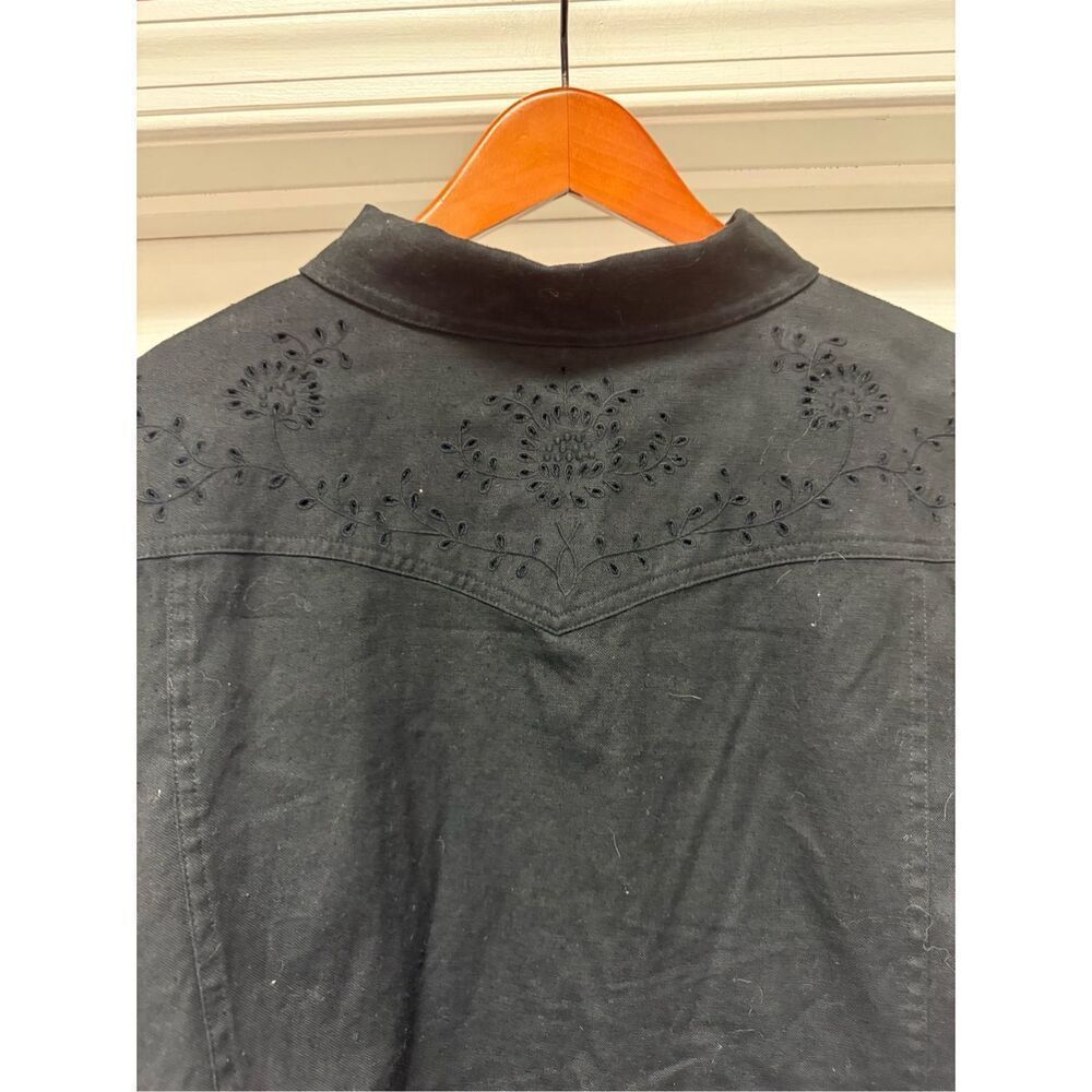 Lauren Ralph Lauren Black Linen Blend Denim Style Eyelet Cut Out Jacket sz 3X  E - Picture 7 of 7